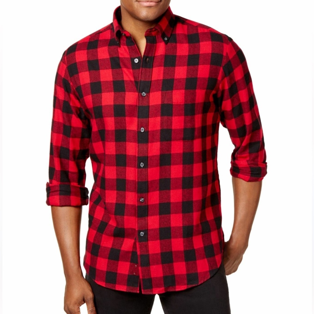 Red and Black Plaid Button Down Shirt